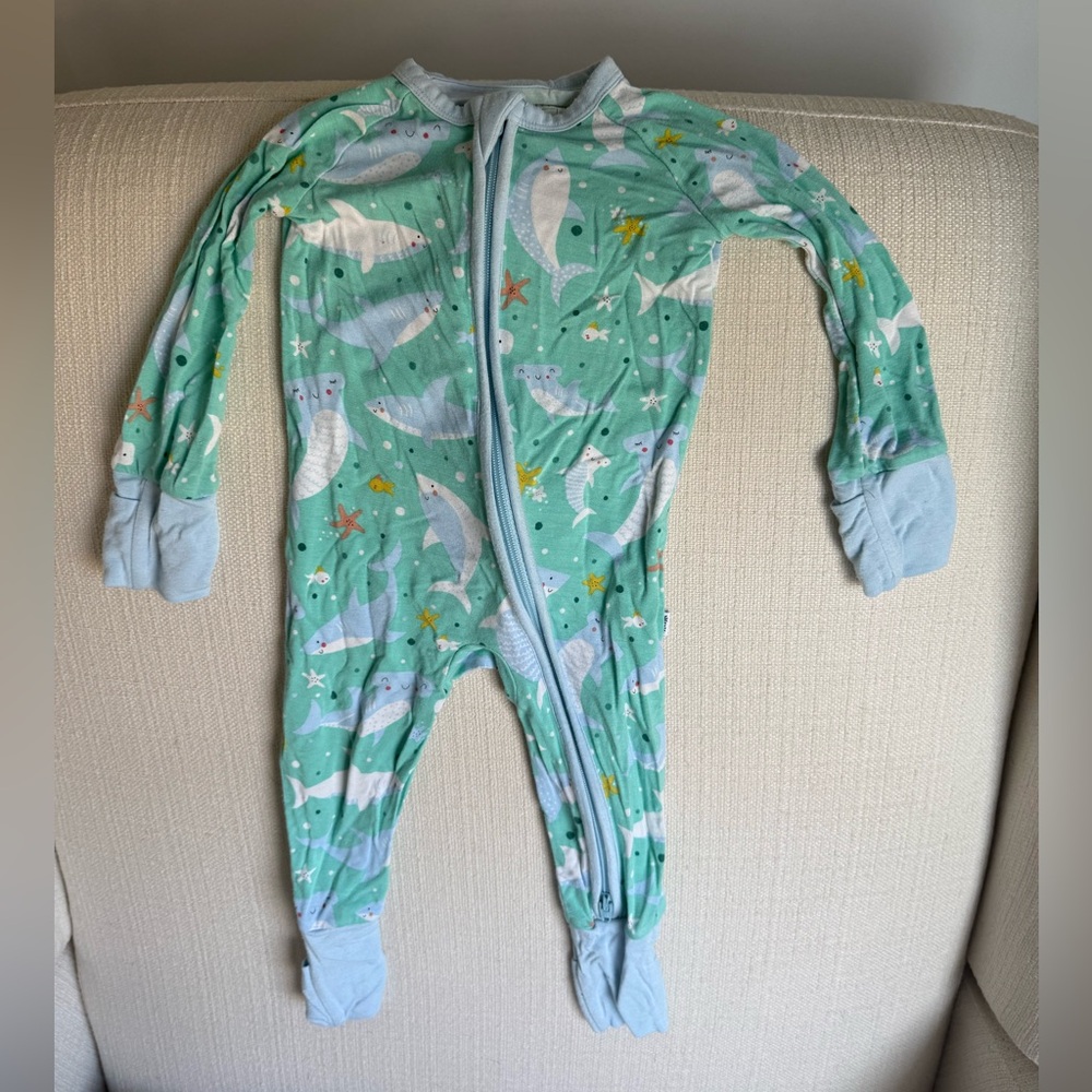 Little Sleepies Shark Mint Green and Blue Footed Zipper Convertible One-Piece